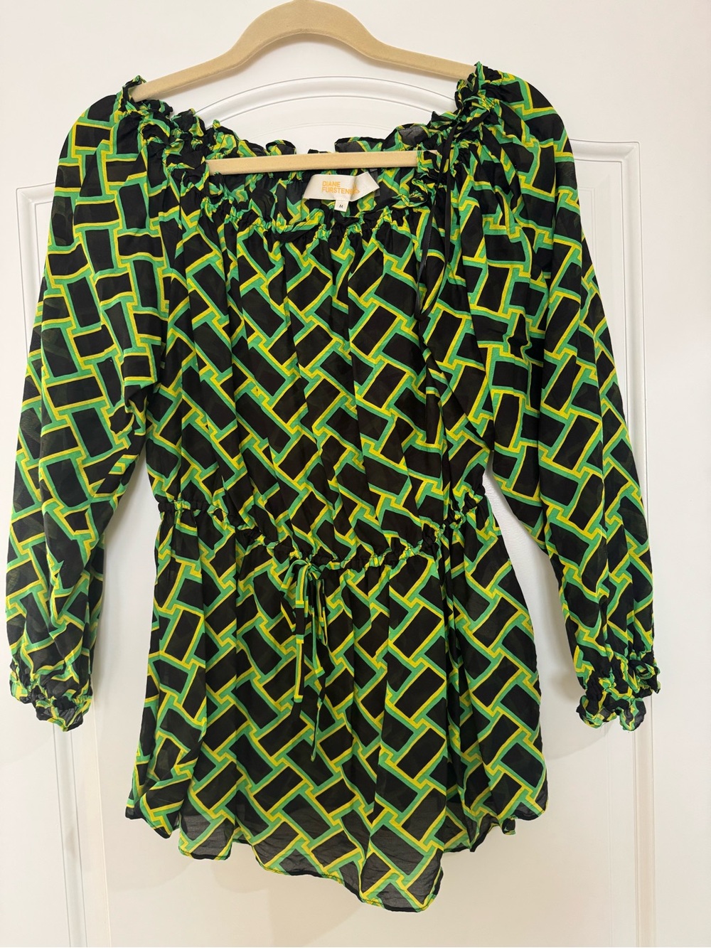 Green Geometric Tie-Waist Women's Top by DVF